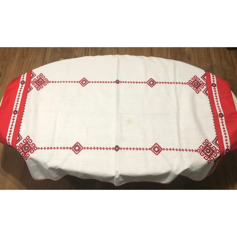 Vintage Table Runner Topper Swedish Style Red White Embroidered